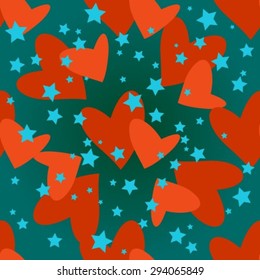 Stylized seamless pattern with hearts and stars.