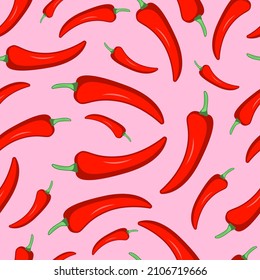 Stylized seamless pattern with the hot pepper. Vector texture for the adults design.