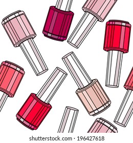 Stylized seamless pattern with nail varnishes. 
