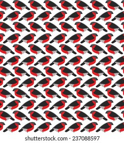 Stylized seamless pattern with red bullfinches