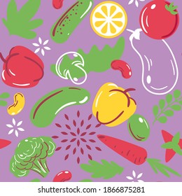 Stylized seamless pattern with vegetables: Vector background for packaging, textiles, wallpaper, menu decoration.