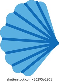 A stylized seashell with bold geometric lines and smooth curves. The shell features a fan-like shape with symmetrical sections. Cartoon vector illustration.
