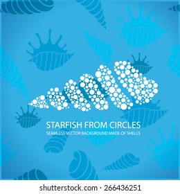 Stylized seashell made of white dots (circles), vector. Seamless background from marine invertebrates.