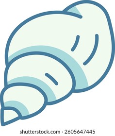 A stylized seashell with smooth curves and bold outlines in a minimalist style. The shell illustration features simplified lines and a clean layout. Cartoon vector illustration.