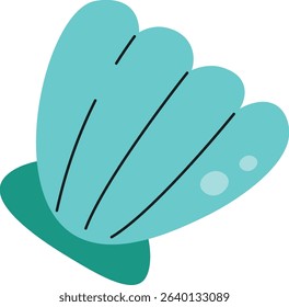 A stylized seashell with smooth curves and bold outlines. The shell features gentle arcs and minimalistic details. Cartoon vector illustration.
