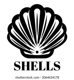 Stylized seashell without a pearl. Monochrome vector illustration. Template for style, logo, business card design.