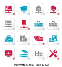 Stylized server, hosting and internet icons - vector icon set