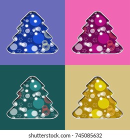 Stylized set Christmas tree. Four images. Vector illustration.