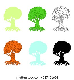 stylized set of colorful trees, vector