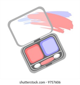 Stylized set with eyeshadow isolated on a white background.
