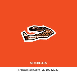 Stylized Seychelles map filled with ethnic patterns and island-inspired motifs—ideal for travel designs, branding, packaging, and artistic projects.	
