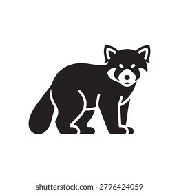 A stylized, shaded illustration of a red panda sitting on its hind legs with front paws resting on the ground. The image uses black and white tones with subtle shading to depict the fur texture and bo.