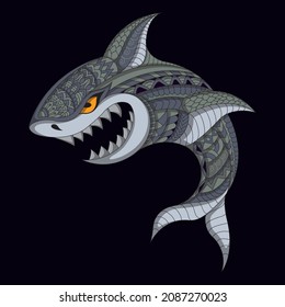 Stylized shark in ethnic vector dark background
