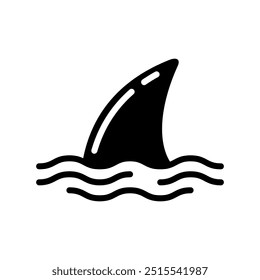 Stylized shark flipper and waves on white background. Vector black icon on white background.