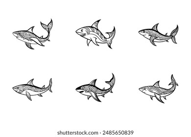 A stylized shark with intricate pattern
