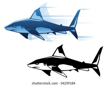 Stylized shark vector illustration in two color variations