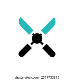 Stylized Shears Icon with Teal and Black Design