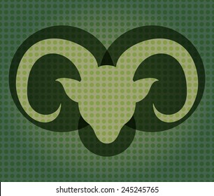 Stylized sheep head over green background