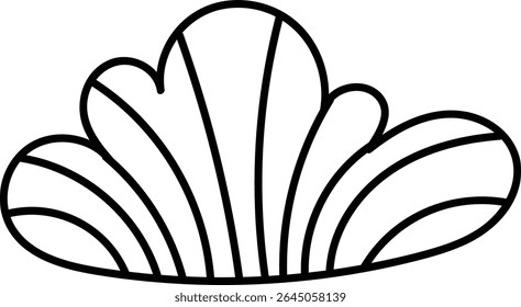 A stylized shell with bold outlines and smooth curves. The abstract form features flowing lines and organic shapes. Cartoon vector illustration.