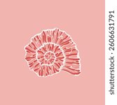 Stylized shell illustration on pink background, marine-inspired composition