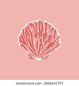 Stylized shell illustration on pink background, marine-inspired composition