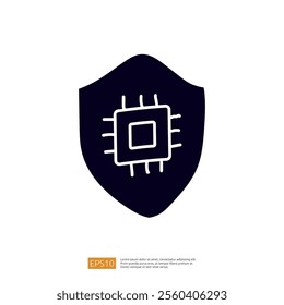 A stylized shield featuring a microchip design, symbolizing cybersecurity and protection in technology.