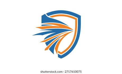 A stylized shield logo featuring blue and orange abstract streaks emanating from the left side, suggesting speed and protection.