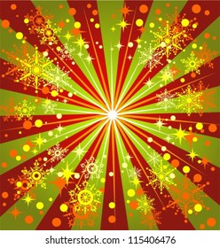 Stylized shining Christmas background with snowflakes. Design element for flyers or greeting cards. Brignt striped holiday background.