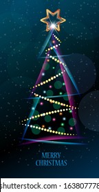 stylized shining christmas tree created from intersected lines