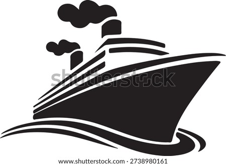 A stylized ship icon sails water.