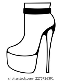 Stilisierter Schuh auf einer hohen Plattform. Skizze, schwarz-weißes Bild. Ein Modezubehör. Für Flyer, Werbung, Geschäfte, Dekoration.