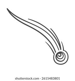 Stylized shooting star with trail. Doodle black sketch of comet vector illustration
