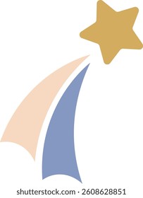 A stylized shooting star with two curved trails in a minimalist art style. The star is depicted with smooth lines and abstract shapes. Cartoon vector illustration.