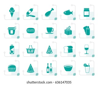 Stylized Shop and Foods Icons - Vector Icon Set
