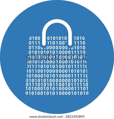 A stylized shopping bag icon composed of binary code, representing digital commerce and data security.