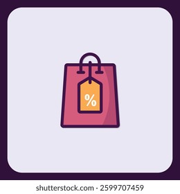Stylized shopping bag icon with a discount tag for ecommerce usage