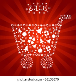 Stylized Shopping Cart Design of Christmas Elements Pattern