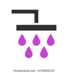 Stylized Shower Icon with Falling Purple Water Drops