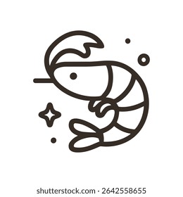 Stylized Shrimp Icon Amidst Bubbles. Icon symbol illustration