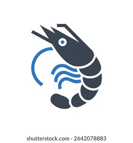 Stylized shrimp icon represents seafood and prosperity