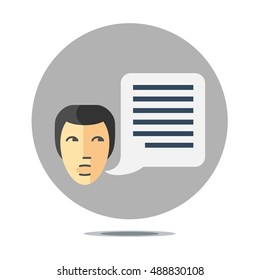 stylized sign with a man and speech bubble, flat design concept