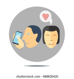 stylized sign showing communication process between two people
