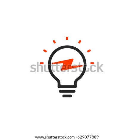 Stylized sign of vector lightbulbs, white and orange color logotype. New idea symbol, flat bright cartoon bulb. Idea icon, circle logo