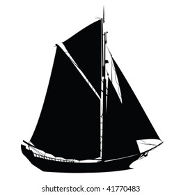 Stylized silhouette of a beautiful ship isolated on white background