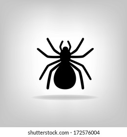 Stylized silhouette of a black spider on a white background. Logo design for company.