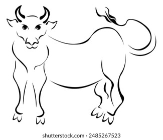 Stylized silhouette of a bull, domestic animal symbol of the eastern horoscope vector illustration for design