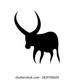 Silueta estilizada de un toro, dibujo vectorial de un animal cuerno. Toro africano con cuernos enormes. El toro como símbolo de 2021.