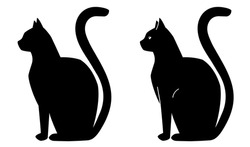 Stylized Silhouette Of A Cat. Just Black And Option With Details. Isolated Objects For Your Design 