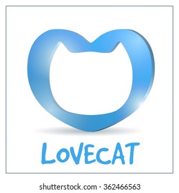 Stylized silhouette of cat's head in heart - abstract logo