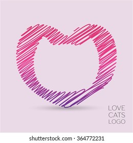 Stylized silhouette of cat's head in heart - abstract logo